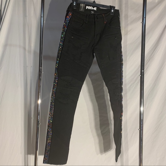 PREME Designer Bedazzled Ripped Black Denim Jeans Streetwear Mens Sizes New - Picture 5 of 6